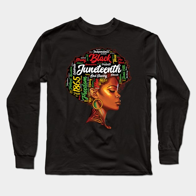 Black History Afro Queen Melanin Word Art Womens Juneteenth Long Sleeve T-Shirt by trendingoriginals